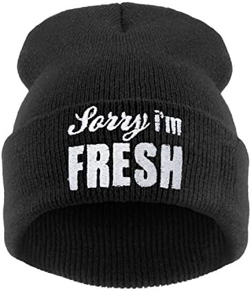 RULIU Women's Sorry I'm FRESH Letter Beanie Hats Black White