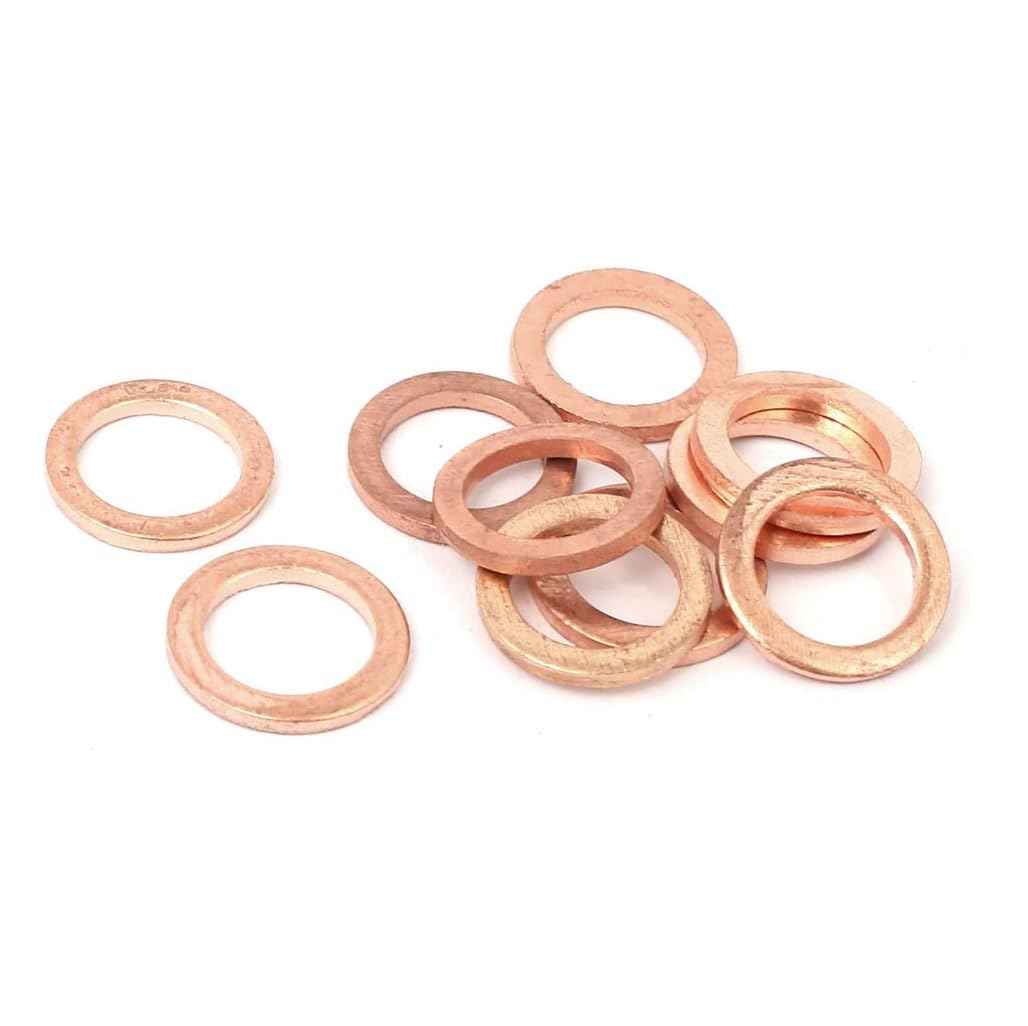 10pcs M10 Copper Washers Flat Ring Sump Plug Oil Seal Gasket Sealing Fitting Washers (M10*14 * 1.5)