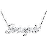 Dancing Wolf Silver Joseph Name Necklace Initial Charm Nameplate Necklaces for Womens Birthday Friendship Jewelry Stainless Steel
