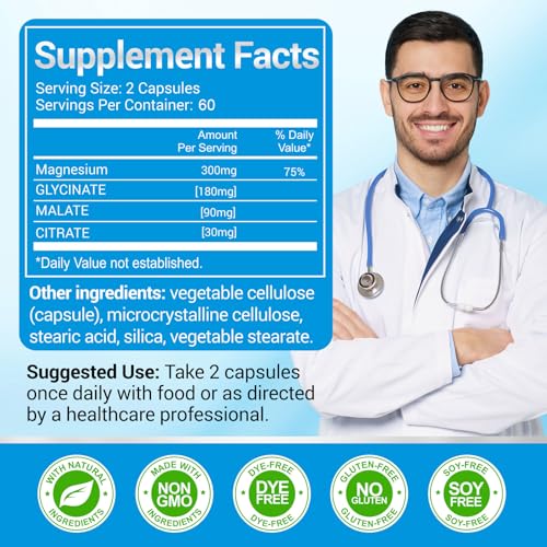 ASSR Triple Magnesium Complex – 300mg Magnesium Supplement with Glycinate, Malate & Citrate – Supports Relaxation, Muscle & Nerve Function – High Absorption, Vegan, Non-GMO, 120 Capsules