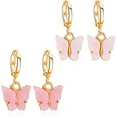 2PCS Butterfly Hoop Earrings. Acrylic Gold Butterfly Wings Huggie Earring,Cute Insect Butterfly Dangle Earrings Set for Women Jewelry