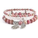 YGLINE Tree of Life Yoga Healing Stone Bracelets,Multilayer Lotus Chakra Stone Reiki Bracelet Sets,Anxiety Crystal Natural Stone,for Women Stress Relief