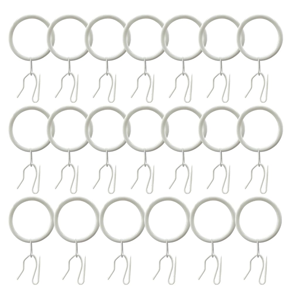 WYAN 20 Sets Metal Curtain Hanging Rings and Metal Curtain Drapery Pin Hooks,Curtains Rings,Curtains Hooks for Windows, Doors(White)