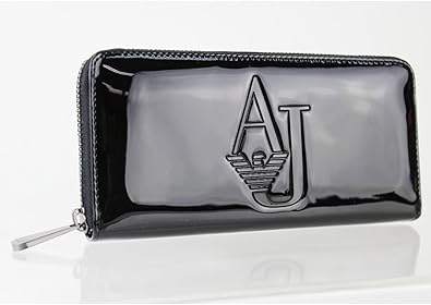 Amazon アルマーニ ジーンズ Armani Jeans ラウンドファスナー長財布 7a801 ブラック 光沢 エナメル Pvc ポリ塩化ビニル レディース 並行輸入品 バッグ スーツケース