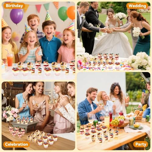 JPPSUJJ 400-Pack 5 oz Dessert Cups with Lids and Spoons, Clear Plastic Parfait & Yogurt Cups, Mini Shooter Cups for Parties, Ice Cream, Pudding, Fruit | Square Appetizer Containers