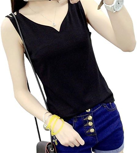 Girls's vest halter tee top summer casual loose v-neck bottoming vest harnesses T-shirts Black XL