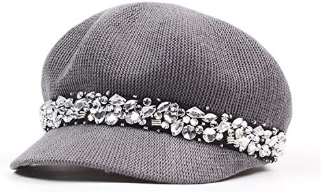 Grey Flat Caps Newsboy Rhinestone Elegant Ladies Beret Hats Adjustable Artistic Casual Spring Summer Baker Boy Cap