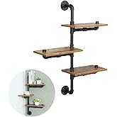 HEONITURE Industrial Pipe Shelving, Pipe Shelves with Wood Planks, Floating Shelves Wall Mounted, Retro Rustic Industrial Shelf for Bar Kitchen Living Room
