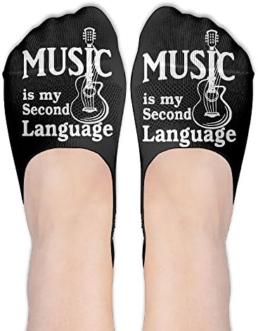 Music Is My Second Language Guitar Socks Boat Low Cut Thin No Show Deodorant Sock Non Slip For Women