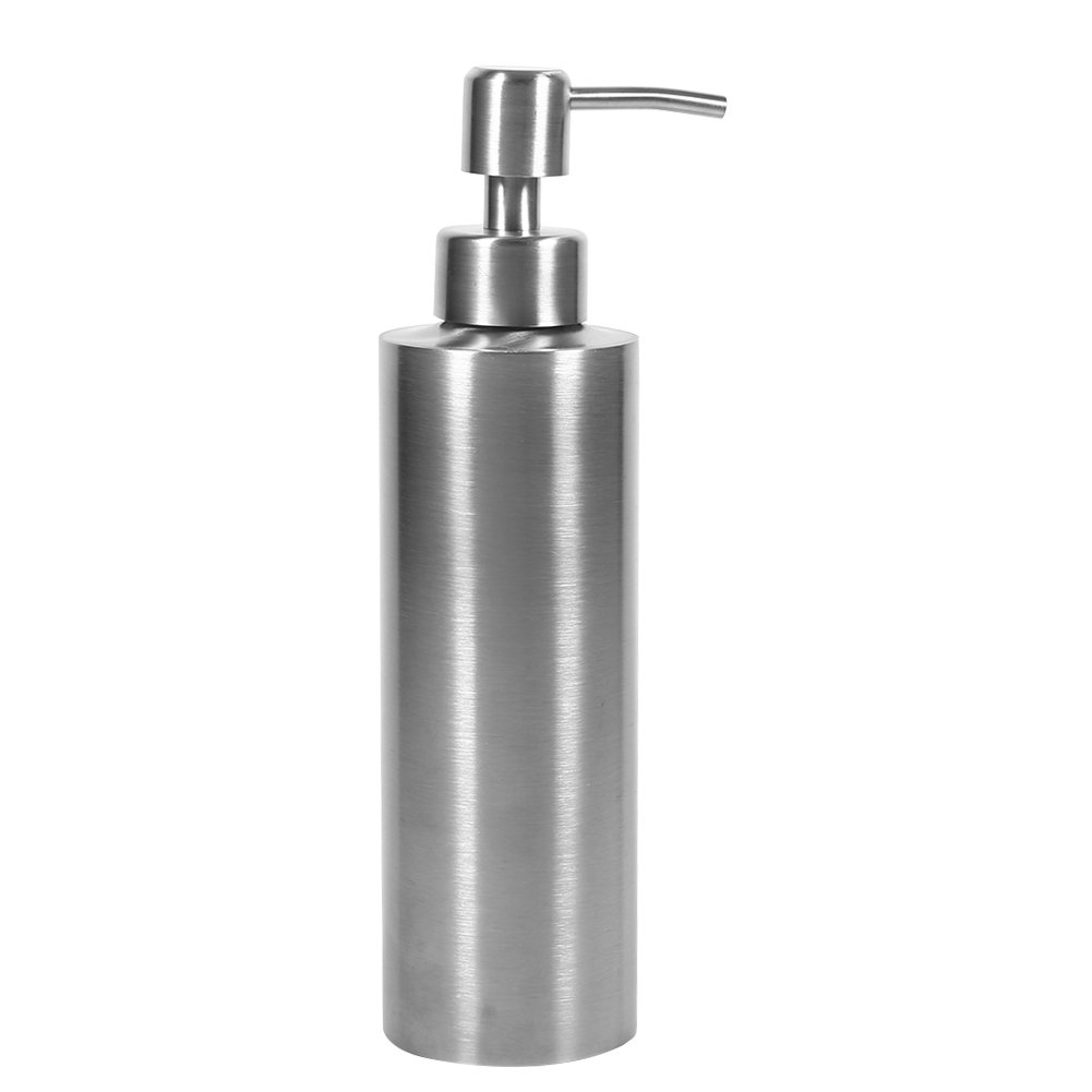 Stainless Steel Liquid Soap Pump Dispenser, 350ml, Silver, Reusable Countertop Bottle for Kitchen and Bathroom, 20 x 5.5cm
