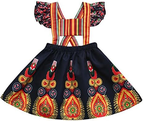 Kids Baby Girls African Tribal Print Backless Dress Suspenders Skirt