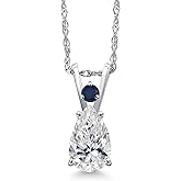 Gem Stone King 14K White Gold DEF Lab Grown Diamond and Blue Sapphire Pendant Necklace for Women | 0.77 Cttw | Gemstone April Birthstone | Pear Shape 8X5MM | With 18 Inch Chain