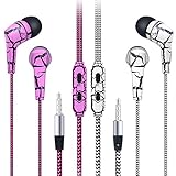 Earbud Headphones, Costyle 2-Pack Nylon Braided Tangle Free Noise Isolating Earphones headphones with Microphone Control Remote Button for iPhone, Samsung, Sony, Nokia(White+Pink)