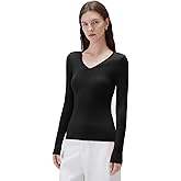 SUUKSESS Cloud Cashmere Women V Neck Fitted Long Sleeve Shirt Basic Soft Knit Tops