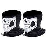 eBoot Half Skull Face Mask Motorcycle Face Mask Bandana Balaclava Headwear, 2 Pack (White)