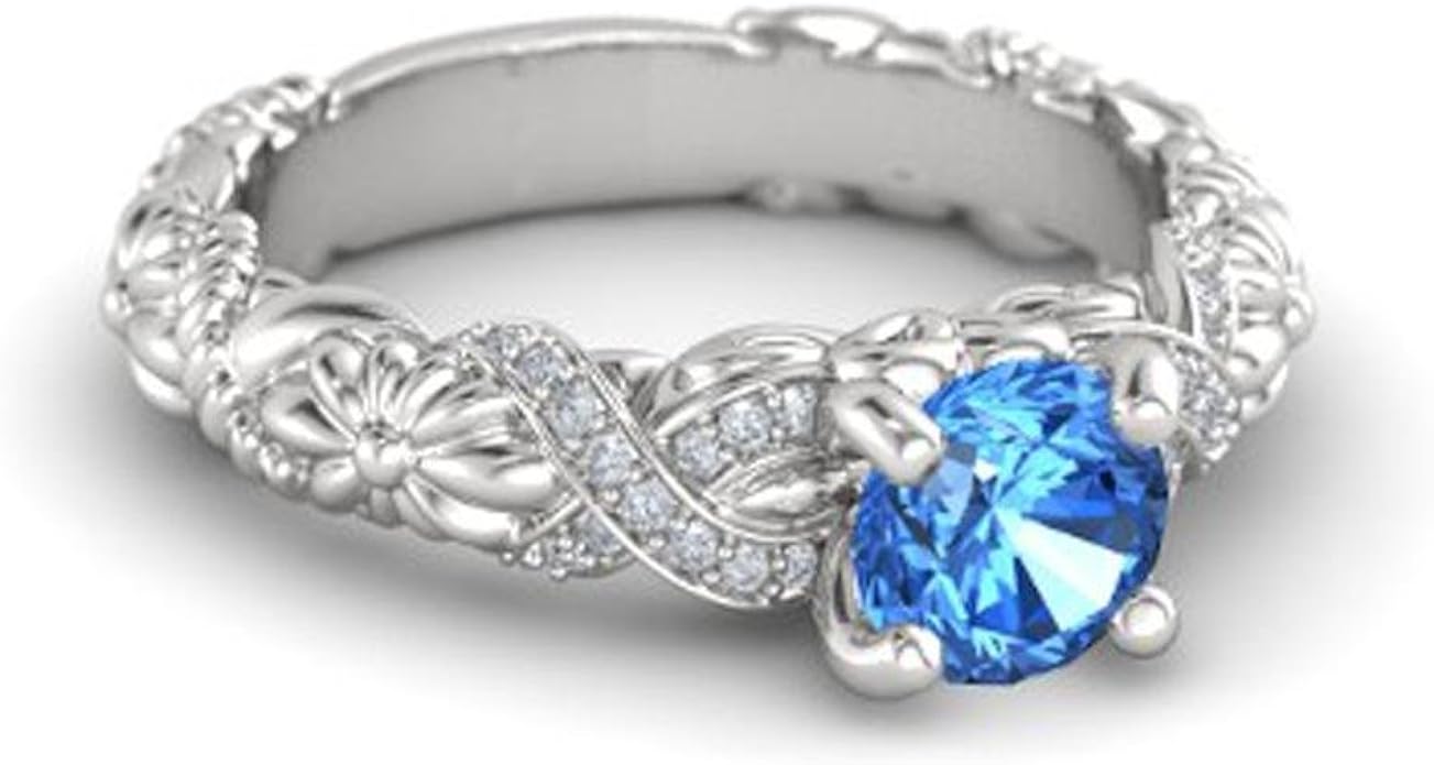 Amazon ディズニープリンセスソリティア婚約指輪14 Kホワイトゴールドメッキ作成されたラウンド1 25 Ctブルートパーズ リング 通販
