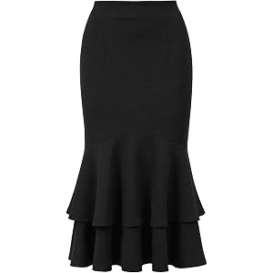 WOMLAYOUT Women's Ruffle Fishtail Skirt High Waist Bodycon Elegant Cocktail Skirts
