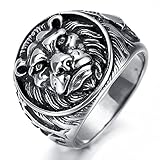 HAMANY Jewelry Men's Stainless Steel Ring Lion Head Shield Biker Vintage