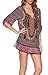 Women Bohemian Neck Tie Floral Print Ethnic Style Shift Dress (Large, Pattern 3)