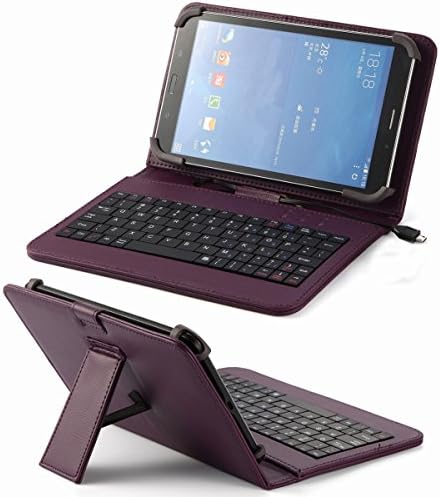 Universal Pu Leather Folding Folio Case Cover with Keyboard (8kpp) for Kocaso M752sl M M736 Mx736 M760 7" / Kocaso M870 8" / Kobo K080-kbo-b Kobo Vox 7-inch / Kobo Rc 7 K107-kdn / Onceall Ko Para7 Popular 7 (Purple Keyboard Case)