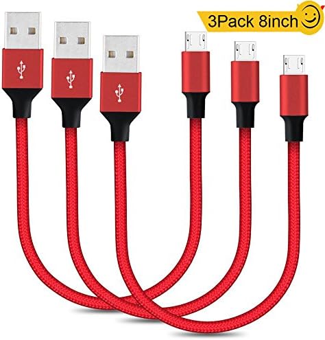 Airsspu Micro USB Cable,3Pack 8 Inch Short Nylon Braided High Speed Android Charger USB to Micro USB Cable Samsung Fast Charger Charging Cord for Samsung Galaxy S7 Edge/S6/S4/Note 5/Note 4 (Red)