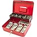 KYODOLED Locking Cash Box with Lock,Money Box with Cash Tray,Lock Safe Box with Key,Money Saving Organizer,11.81Lx 9.45Wx 3.54H Inches,Red XL Large