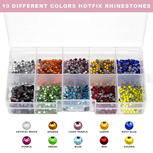 Rhinestone Hotfix Applicator Full Set - DIY Rhinestone Setter Kit Include 7 Different Sizes Tips, Tweezers & Brush Cleaning kit, 2 Pencils, and Hot-Fix Crystal Rhinestones (10 Colors Rhinestone)