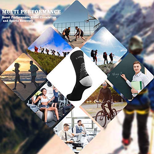 IMITOR Men Cushion Crew Hiking Socks Arch Compression No Blister Breathable Moisture Wicking for Outdoor Sports Cycling Running Walking Trekking Cycling Gym - Free Size 3 Pairs Black Grey