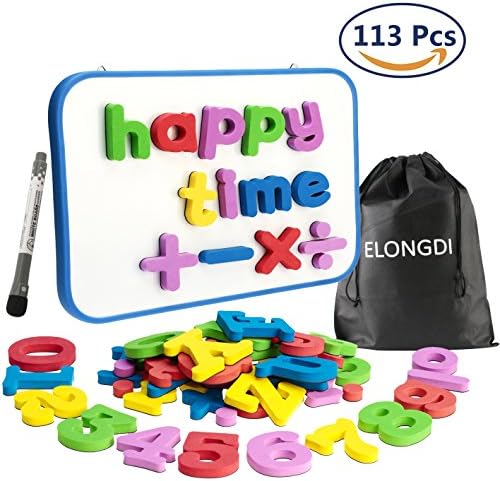 Elongdi Magnetic Letters and Numbers with Magnetic Dry Erase Board, [ 113 PCS ] Alphabet Number Fridge Magnet Set Educational Toys for Kids, Alphabet Magnets for Preschool Learning with Storage Bag