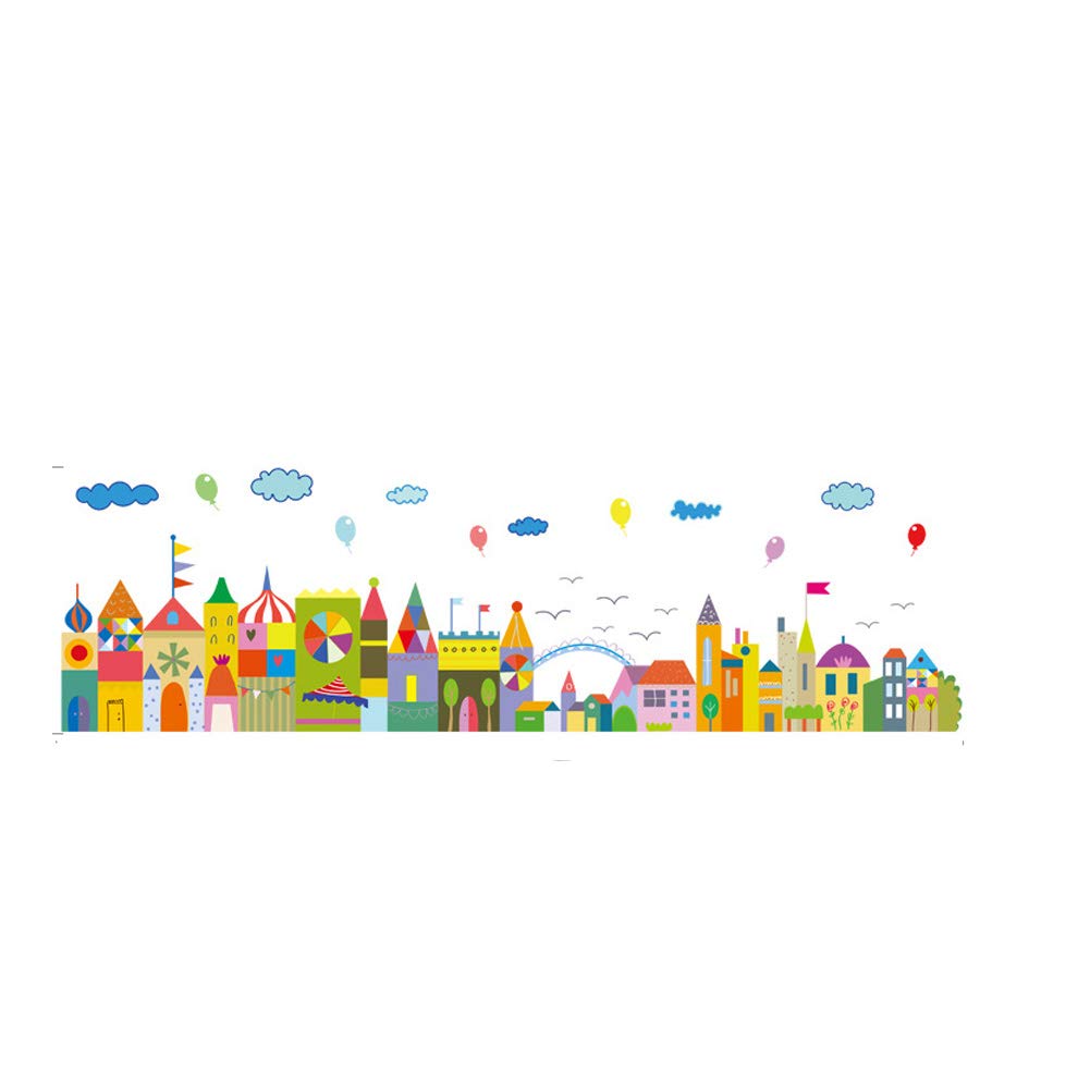 Colorful Castle Building Wall Sticker Decal for Skirting Line Board Line Staircase of Home Nursery Room Kindergarten