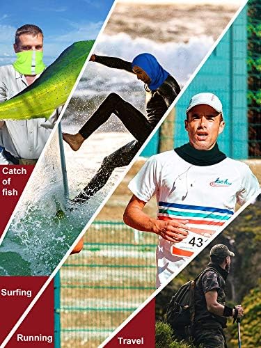 Colorful reflective scarf worn around neck in front of two doors, worth $22.99.