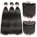 Pizazz Hair Brazilian Straight Hair 3 Bundles With Frontal Closure 13x4 Ear To Ear Lace Frontal With Bundles 8A Unprocessed Virgin Human Hair Bundles with Closure
