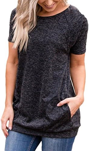 Uniboutique Womens Short Sleeve Round Neck Tunics T Shirts Tops Blouses with Pockets