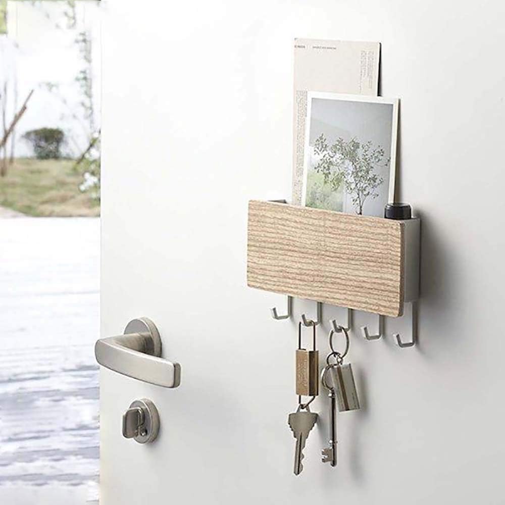 Wall Mounted Key Holder Key Hooks Rack Key Hanger Wooden Letter Rack Newspaper Magazine Holder Smartphone Tablets Storage Shelf Organizer Home Decor Amazon Co Uk Kitchen Home