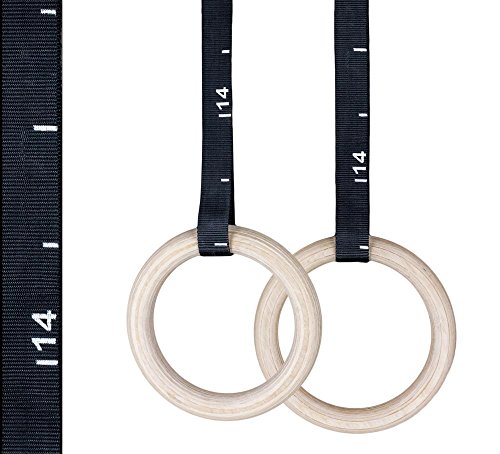 Rep Wood Gymnastic Rings with Numbered Straps - Perfect for Cross-Training Workouts, Gymnastics and Conditioning - 1.25 inch Gym Rings