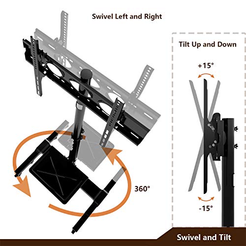 Mobile TV Stand Rolling TV Cart Floor Stand on Lockable Wheels with Tilt Mount and Adjustable Shelf for 32-70 Inch Flat Screen or Curved TVs, Monitors Display Trolley Stand