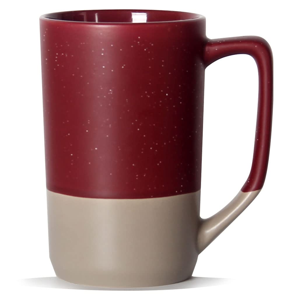SHOWFULL 16oz Large Coffee Mug, Two Color Combination Big Ceramic Tea Cup with Large Handle with White Speckled for Men Women Restaurant Home Office Hot Drinks, Red