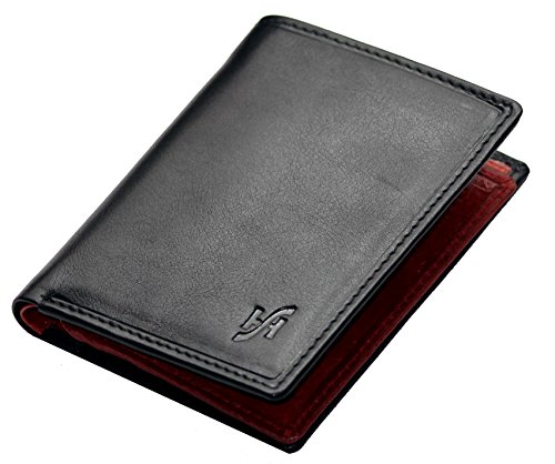 Starhide Mens RFID Blocking Real Veg Tanned Leather Mini Wallet Black/Red Gift Boxed 815