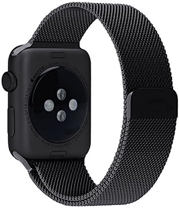 EAXUN Milanese Loop For Apple Watch Band 42mm Stainless Steel Link Bracelet Adapter Adjustable Magnetic Closure for iWatch Replacement Strap 38mm Black,Gold,Silver,Rose Gold 4 Colors (Black 38mm)