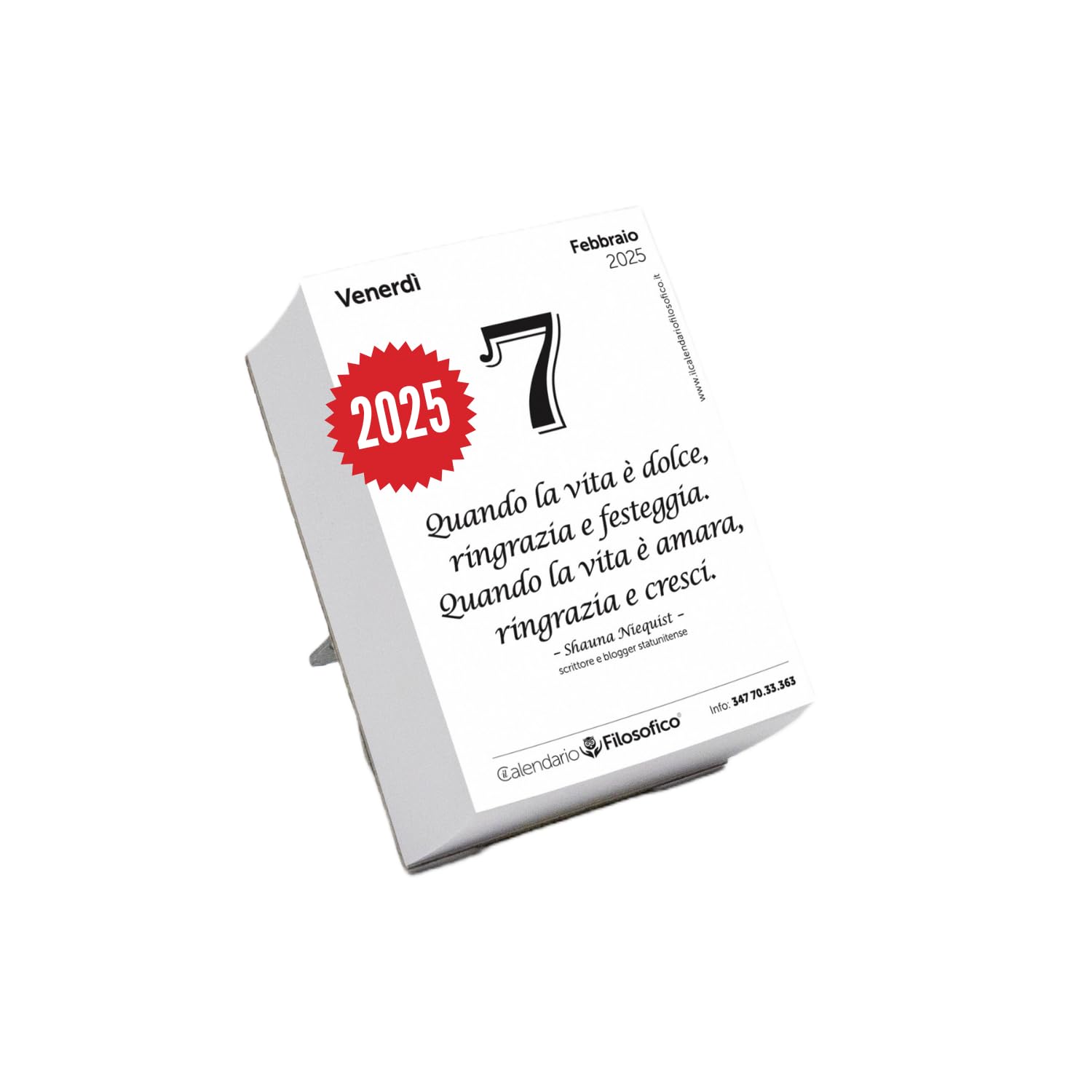 Il Calendario Filosofico 2025 with Cardboard Stand, A7 Size 7.5 x 10.5 cm, The First and the Original Table Calendar with 365 Days of Philosophical Phrases, Every Day a Phrase, Made in Italy