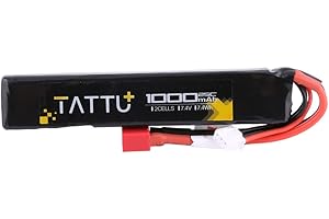 Tattu 7.4V Airsoft LiPO Battery with T Connector, 1000mAh 25C 2S Battery Pack for Airsoft Gu-ns