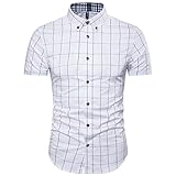 MUSE FATH Short Sleeve Shirt-100% Cotton Plaid Shirt-Easycare Short Sleeve Shirt-WHITE-M