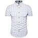 MUSE FATH Short Sleeve Shirt-100% Cotton Plaid Shirt-Easycare Short Sleeve Shirt-White-M