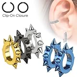 U2U Pair of 316L Surgical Stainless Steel IP Oval Hoop Non-Piercing Clip On Earrings with Spikes (Gold)