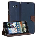 GMYLE(R) Wallet Case Classic for Huawei Ascend Mate 6.1 - Navy Blue & Brown Cross Pattern PU Leather Protective Folio Slim Fit Wallet Stand Case Cover
