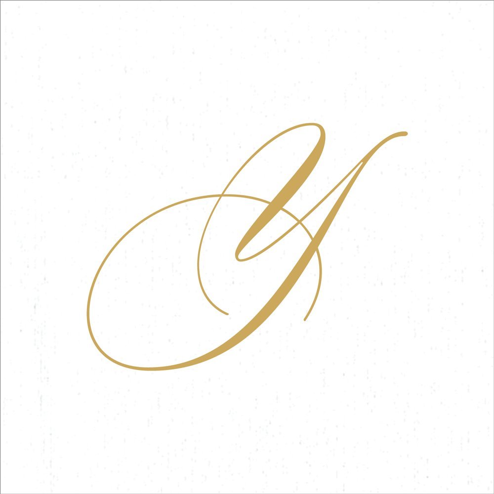 Caspari " Signature Gold Initial Y Paper Linen Cocktail Napkins, White Pearl, Pack of 30 — image 1