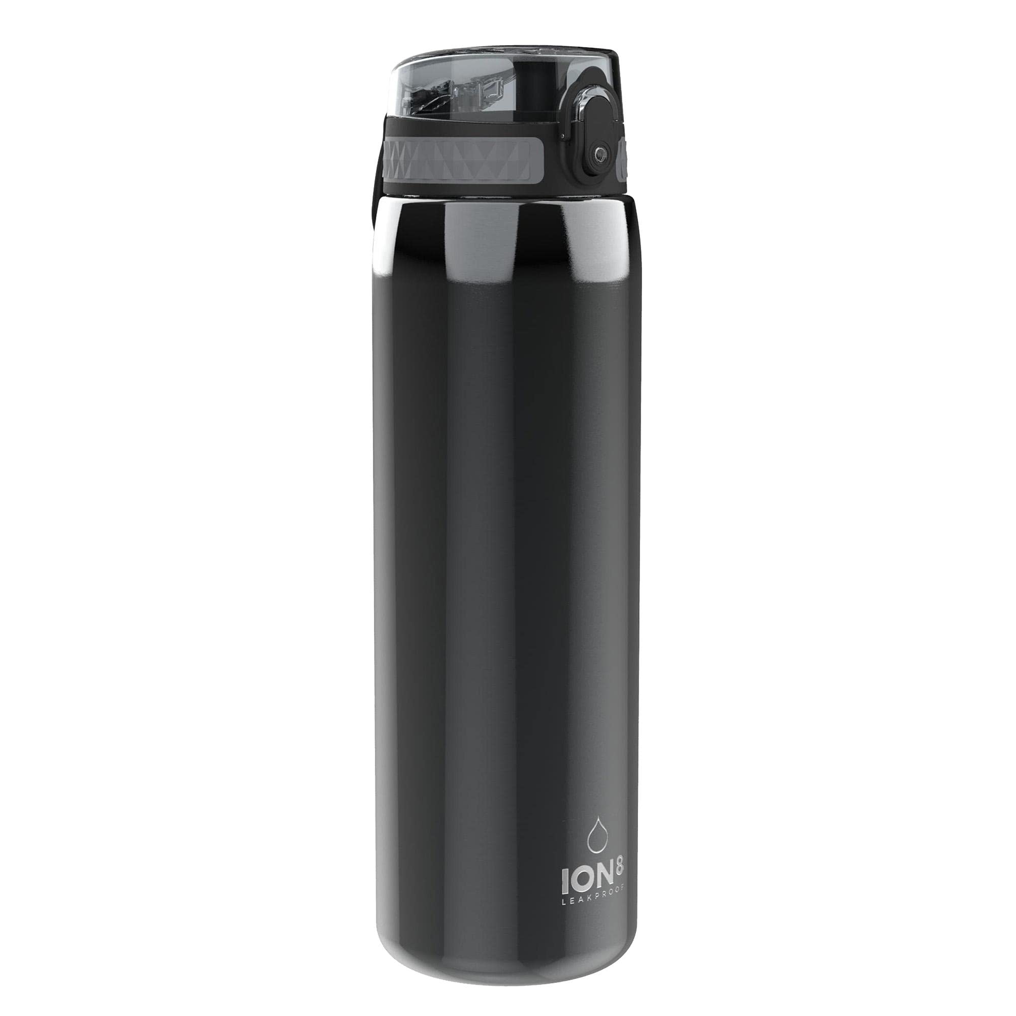 ION8 Lightweight 1 Litre Steel Water Bottle, Non-Insulated, Leak Proof, Easy to Open, Secure Lock, Dishwasher Safe, Flip Cover, Carry Handle, Ideal for Travel & Active Lifestyles, Metallic Grey