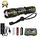 Super Bright LED Tactical Flashlight Zoomable Adjustable Focus 5 Modes Water Resistant Torch Light with Rechargeable 18650 Lithium Ion Battery and Charger for Camping Hiking Hunting Backpacking