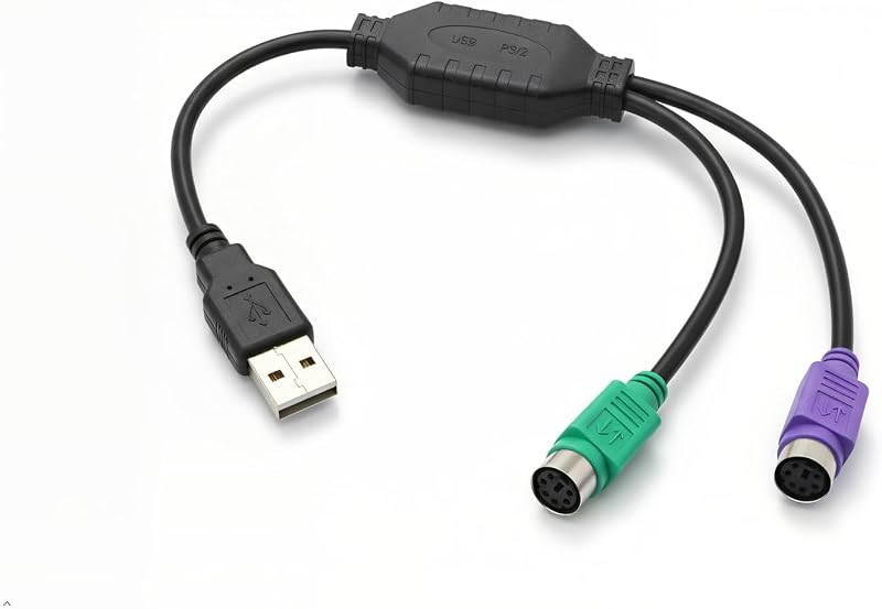 GELRHONR PS/2 to USB Cable Adapter for Keyboard Mouse Plug Play Black