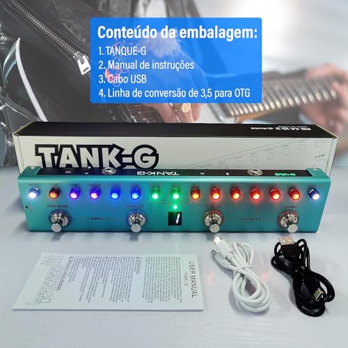 Pedal de guitarra Pure Digital Multi Effects Reverb Delay MOD AMP Bateria de lítio recarregável integrada TANK G M-VAVE Cuvave cube baby 36 Presets, 9 Preamp Slots, 8 IR Cab Slots, 3 Simulação, Delay
